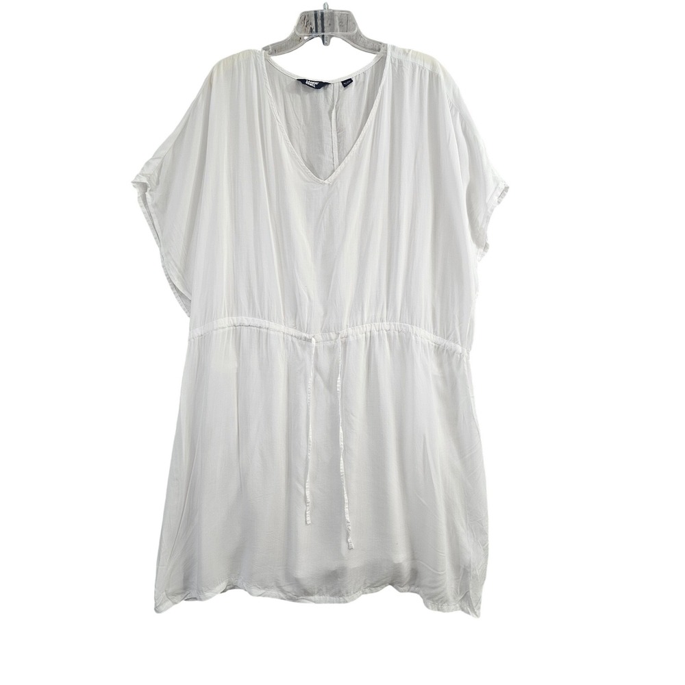 Lands' End‎ Swim Cover Up Women XL/XXL White Solid Modal Drawstring V-Neck Dress